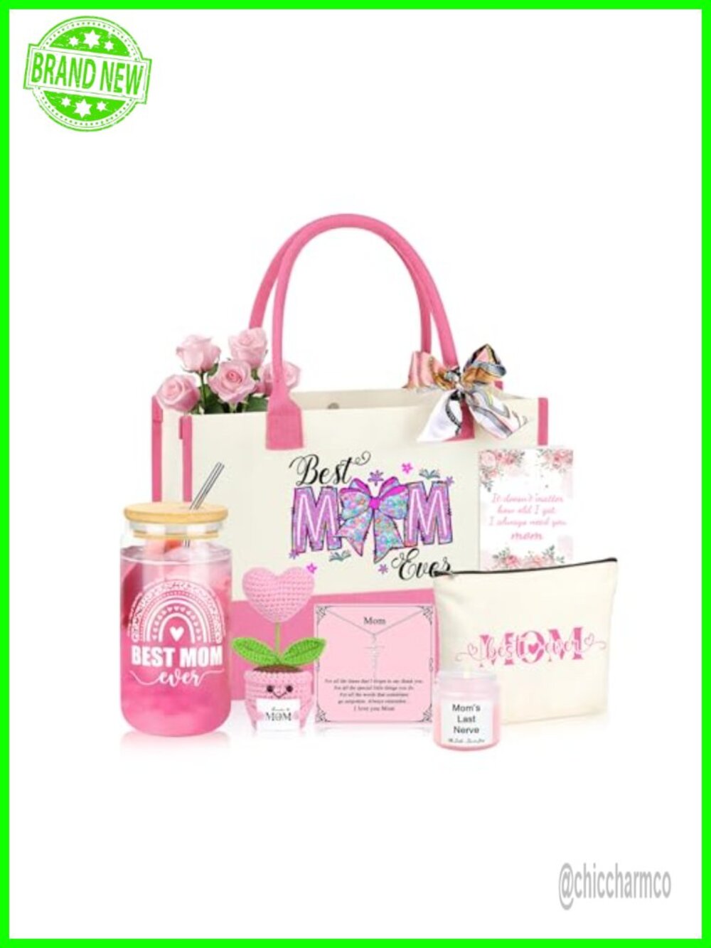 Canvas Tote Bag Gift Set with Necklace & Cup for Mom Wife Sister Aunt